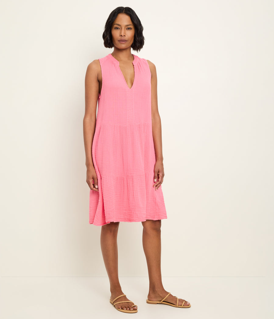 Daisy Gauze Dress in DRAGONFRUIT Pink Side View #DRAGONFRUIT