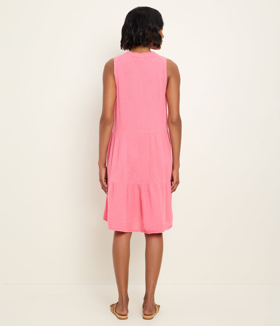 Daisy Gauze Dress in DRAGONFRUIT Pink Back View #DRAGONFRUIT