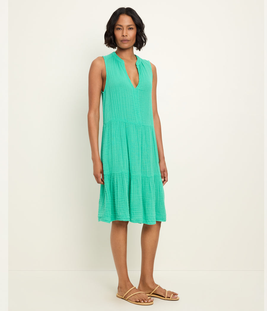 Daisy Gauze Dress in MALDIVES Green Side View #MALDIVES