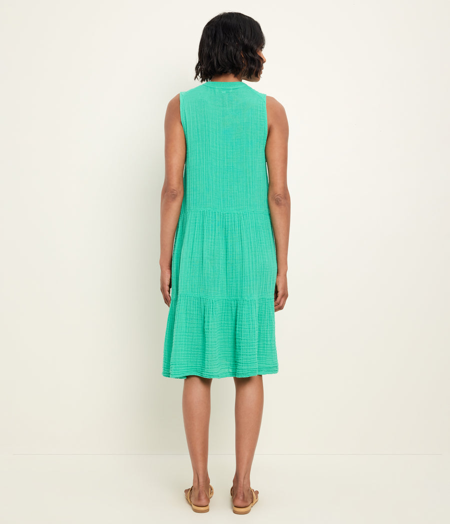 Daisy Gauze Dress in MALDIVES Green Back View #MALDIVES