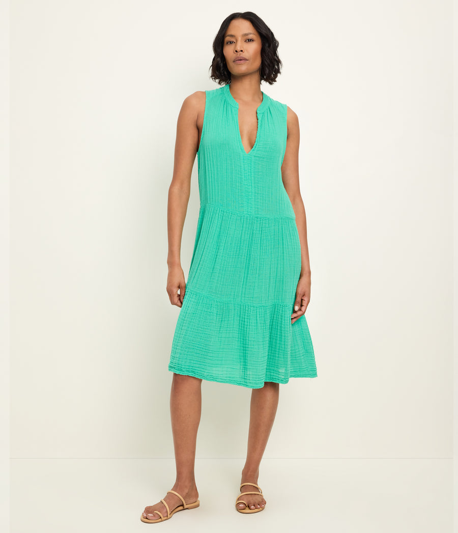 Daisy Gauze Dress in MALDIVES Green Full Body View #MALDIVES