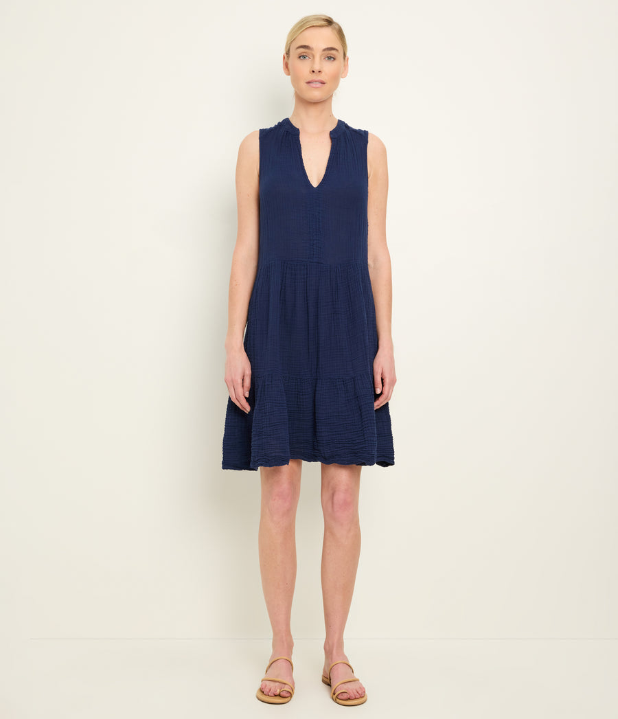 Daisy Gauze Dress in Nocturnal Blue Full Body View #NOCTURNAL