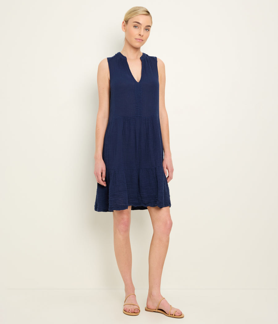 Daisy Gauze Dress in Nocturnal Blue Side View #NOCTURNAL