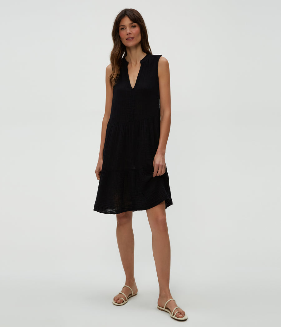 Daisy Gauze Dress in Black  Full Body View #BLACK