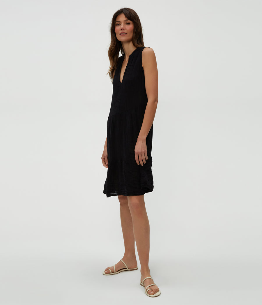 Daisy Gauze Dress in Black  Side View #BLACK