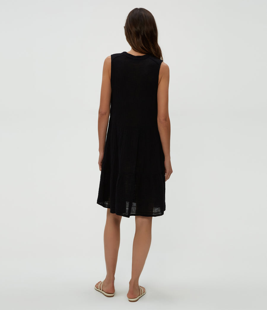 Daisy Gauze Dress in Black  Back View #BLACK