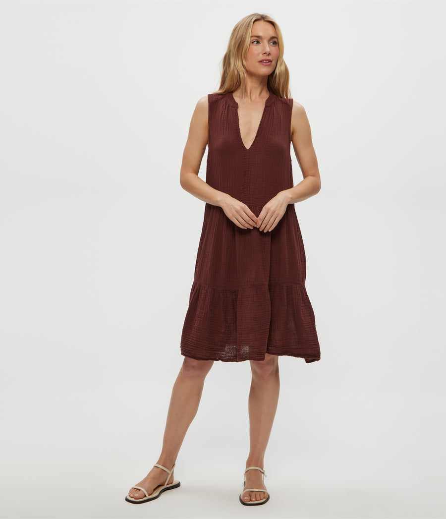 Daisy Gauze Dress in ESPRESSO Brown Full Body View #ESPRESSO