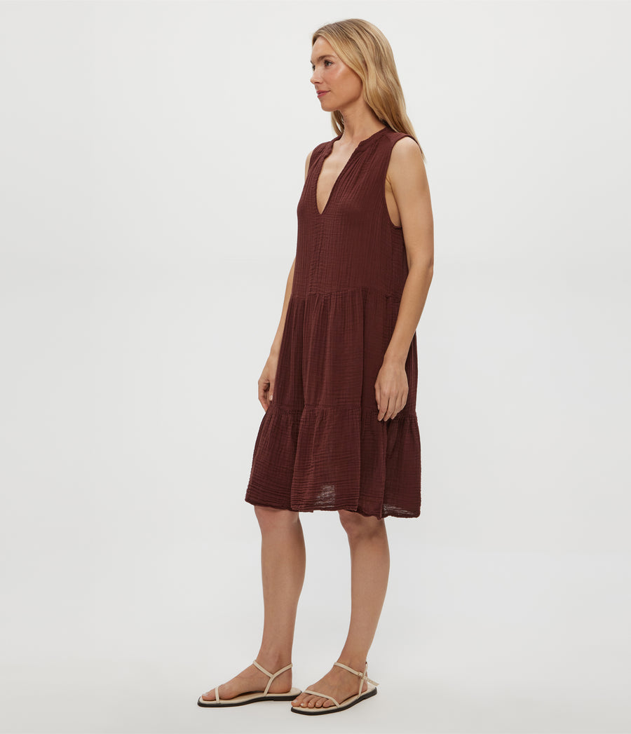 Daisy Gauze Dress in ESPRESSO Brown Side View #ESPRESSO