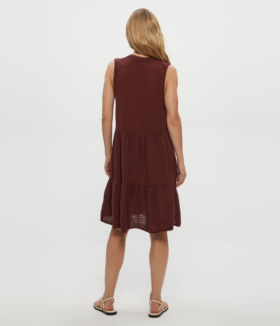 Daisy Gauze Dress in ESPRESSO Brown Back View #ESPRESSO