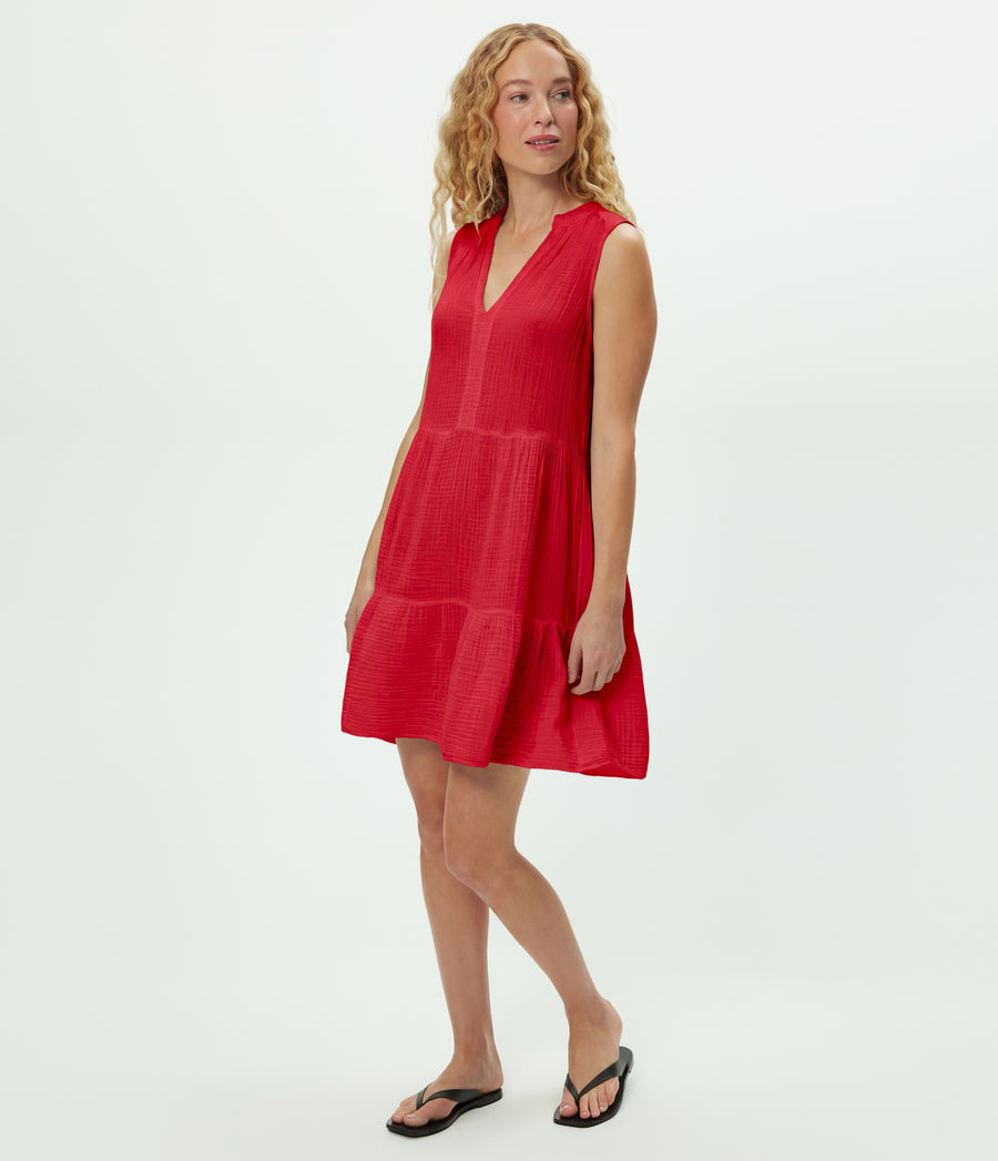 Daisy Gauze Dress in Lacquer Red Side View #LACQUER