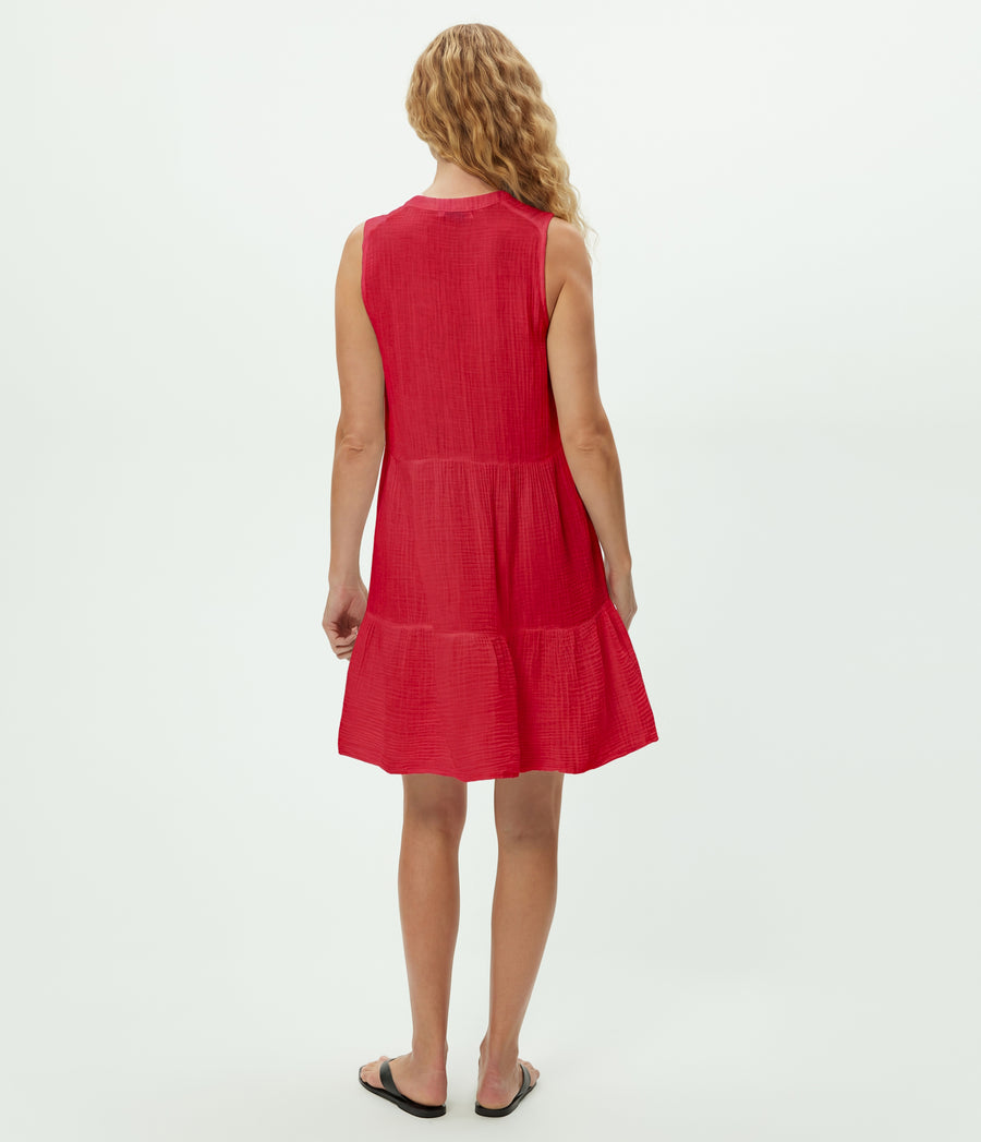 Daisy Gauze Dress in Lacquer Red Back View #LACQUER