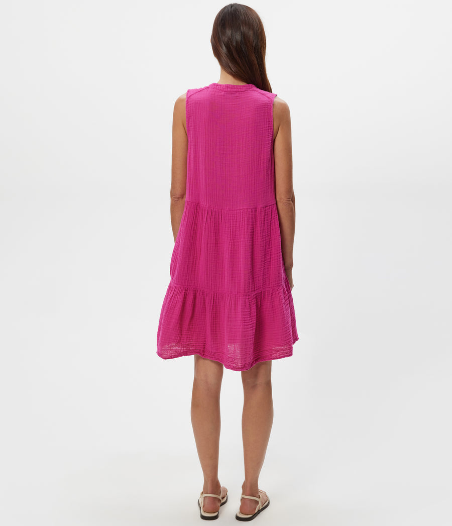 Daisy Gauze Dress in Pitaya Pink Back View #PITAYA