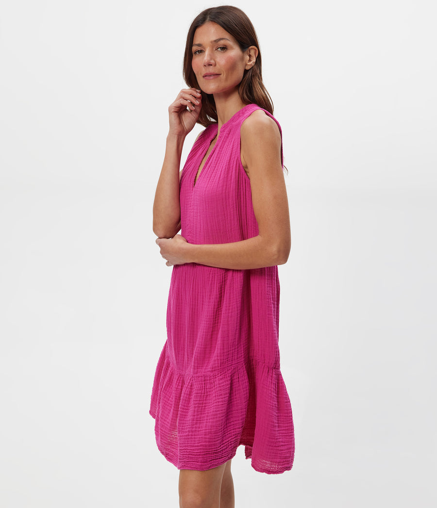 Daisy Gauze Dress in Pitaya Pink Side View #PITAYA