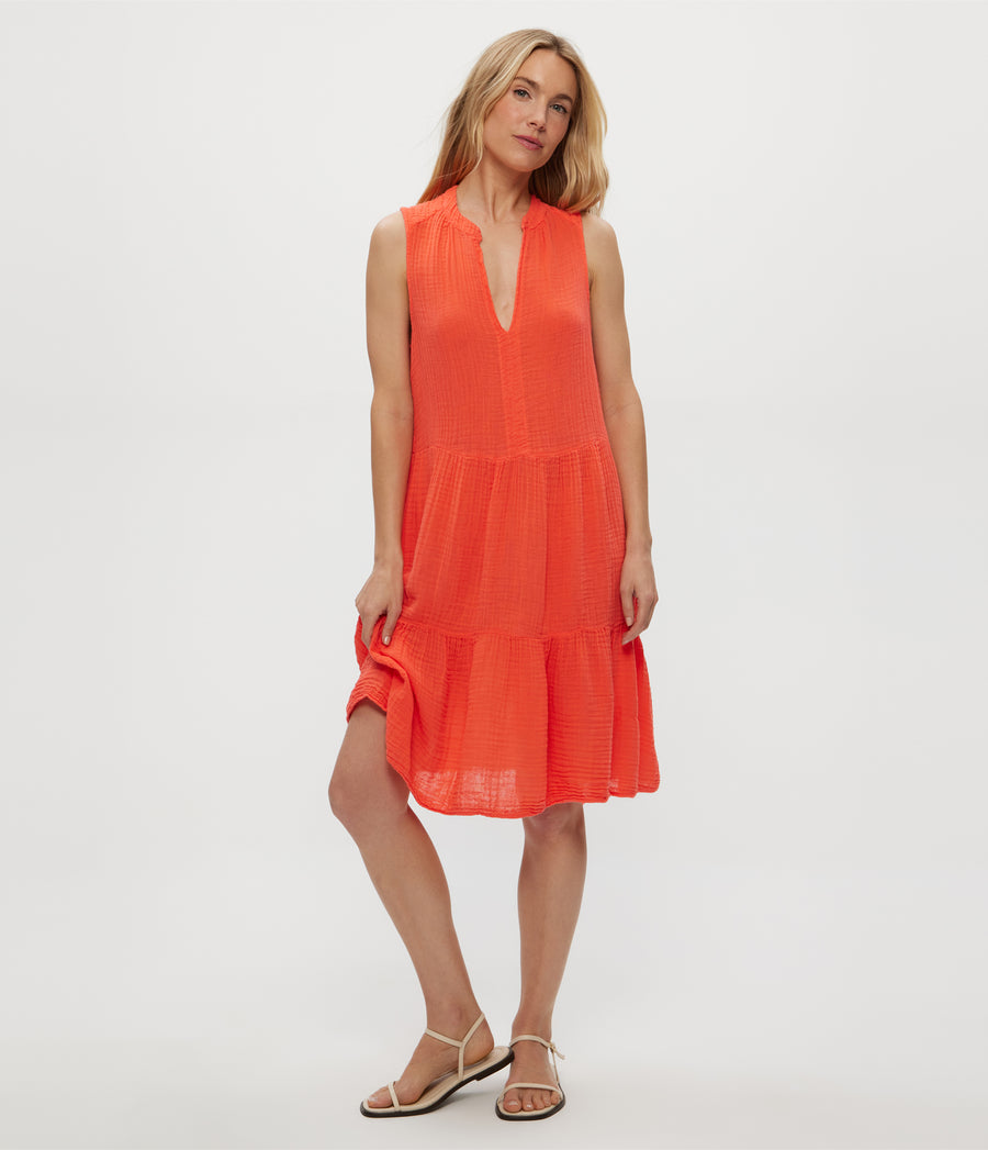 Daisy Gauze Dress in PERSIMMON ORANGE Full Body View #PERSIMMON