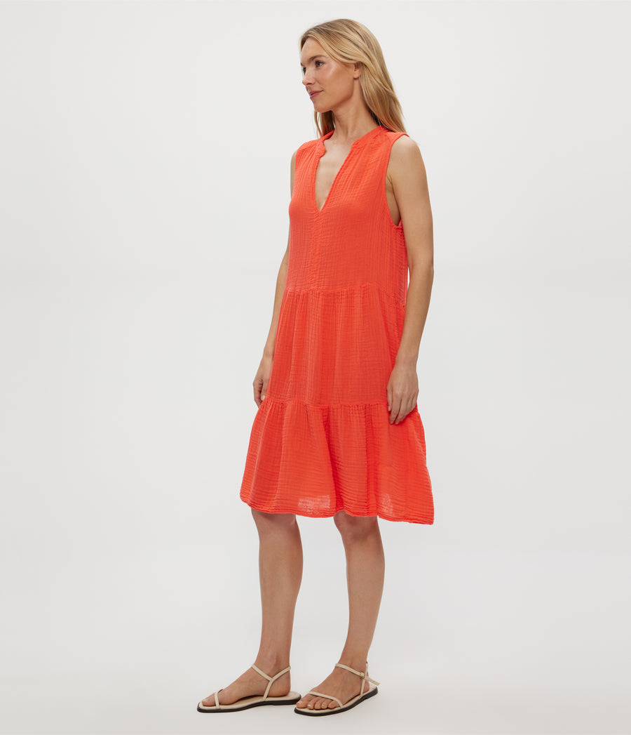 Daisy Gauze Dress in PERSIMMON ORANGE Side View #PERSIMMON