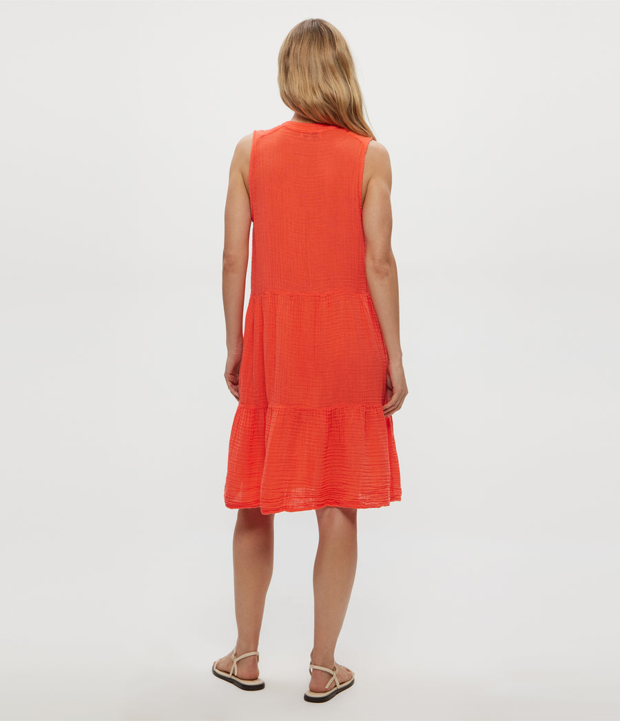 Daisy Gauze Dress in PERSIMMON ORANGE Back View #PERSIMMON