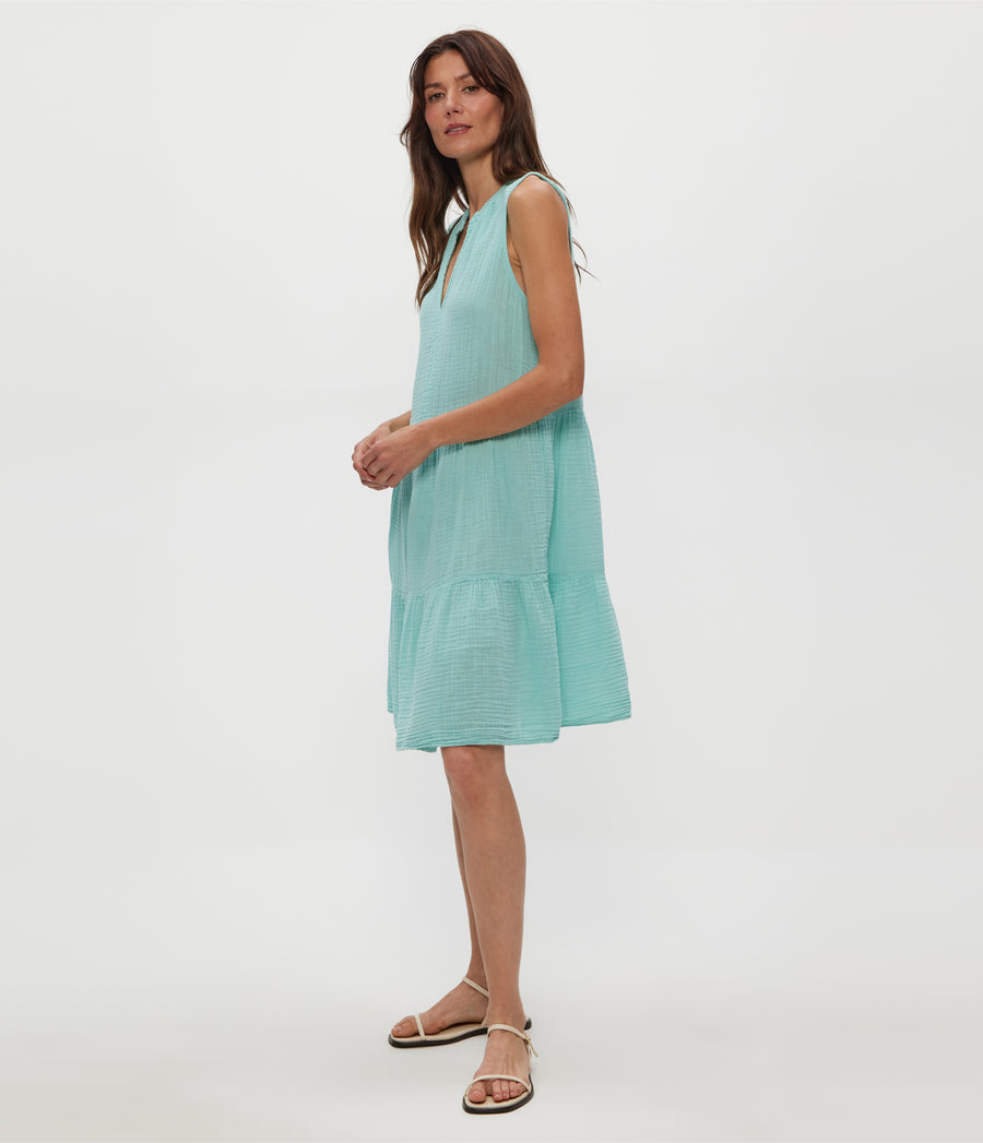 Daisy Gauze Dress in SERENE BLUE Side View #SERENE