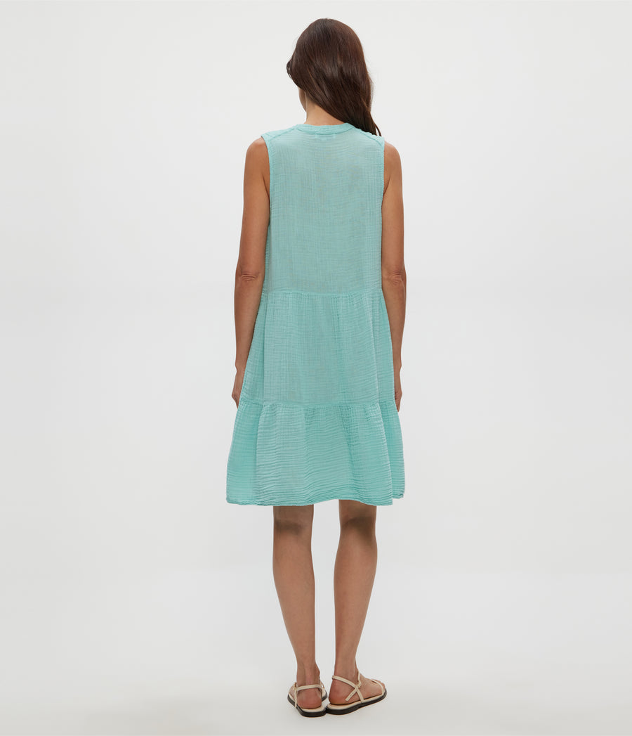 Daisy Gauze Dress in SERENE BLUE Back View #SERENE