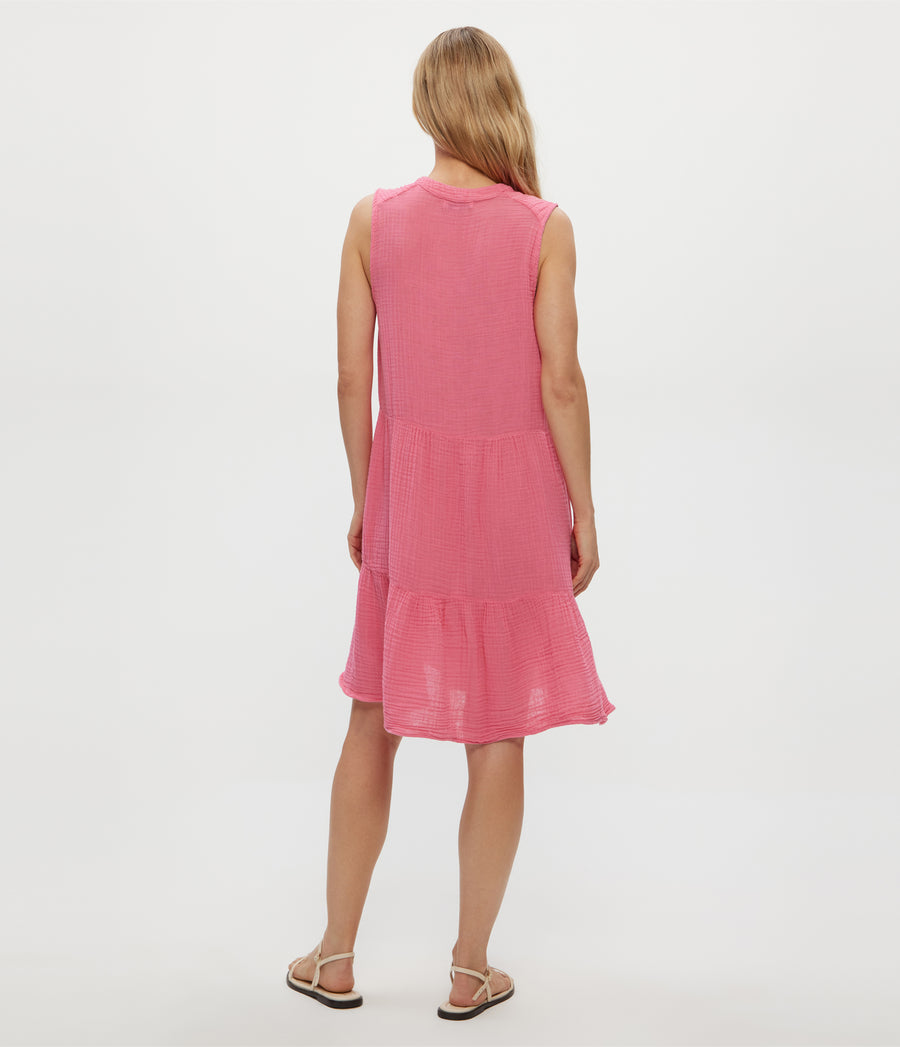 Daisy Gauze Dress in ZINNIA PINK Back View #ZINNIA