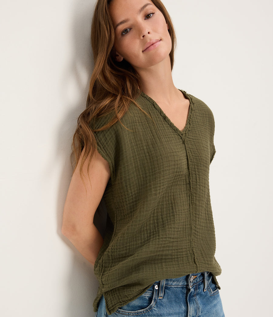 Draya Gauze V-Neck Top TOPIARY / XL #TOPIARY