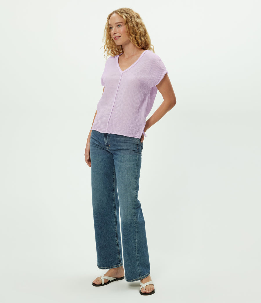 Draya Gauze V-Neck Top in WHIMSY PURPLE Side View #WHIMSY