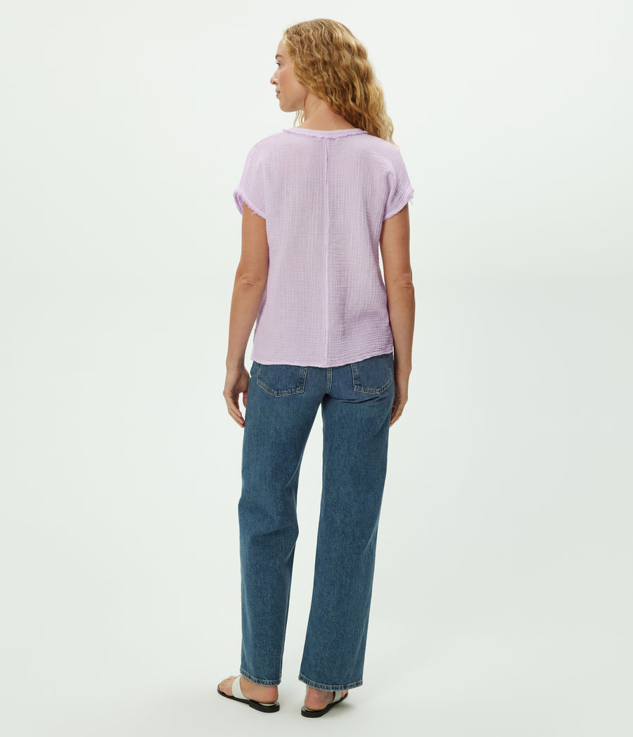 Draya Gauze V-Neck Top in WHIMSY PURPLE Back View #WHIMSY