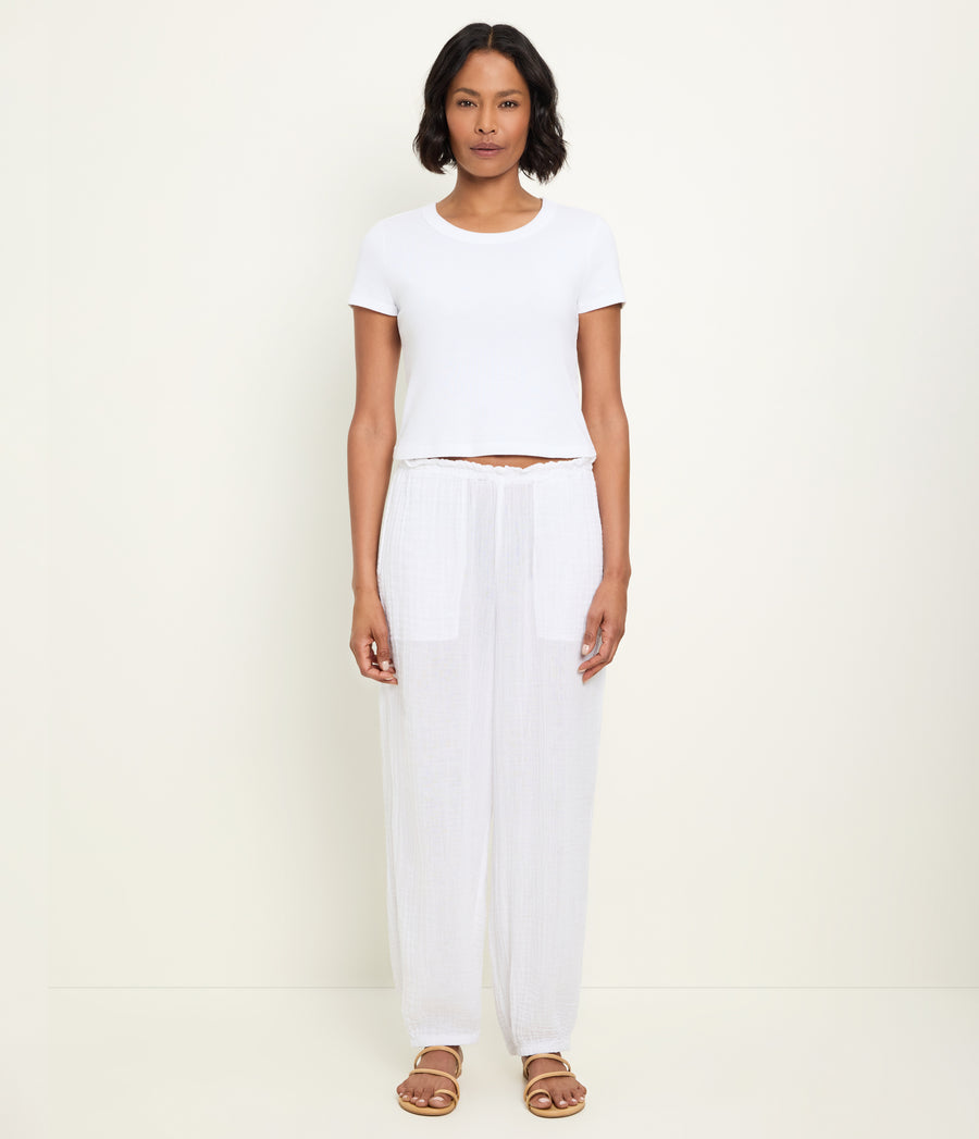 Elsa Gauze Jogger in White Full Body View #WHITE