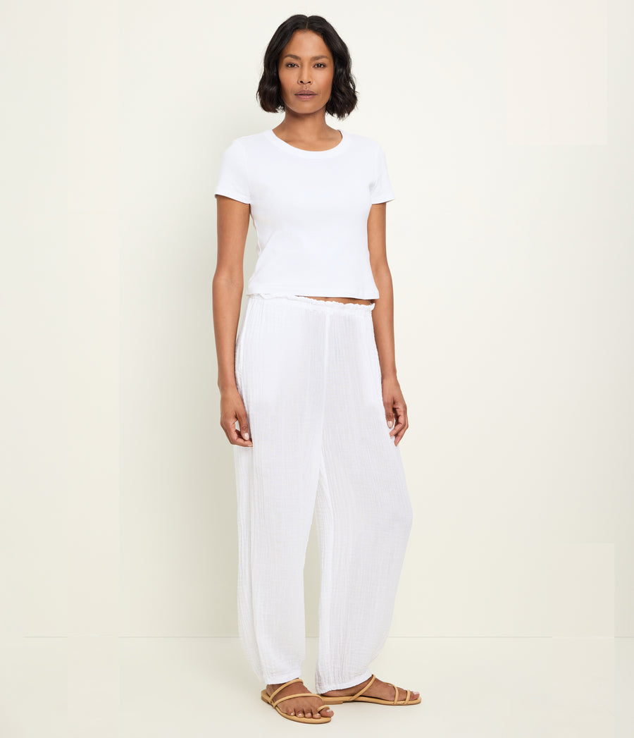 Elsa Gauze Jogger in White Full Body View #WHITE