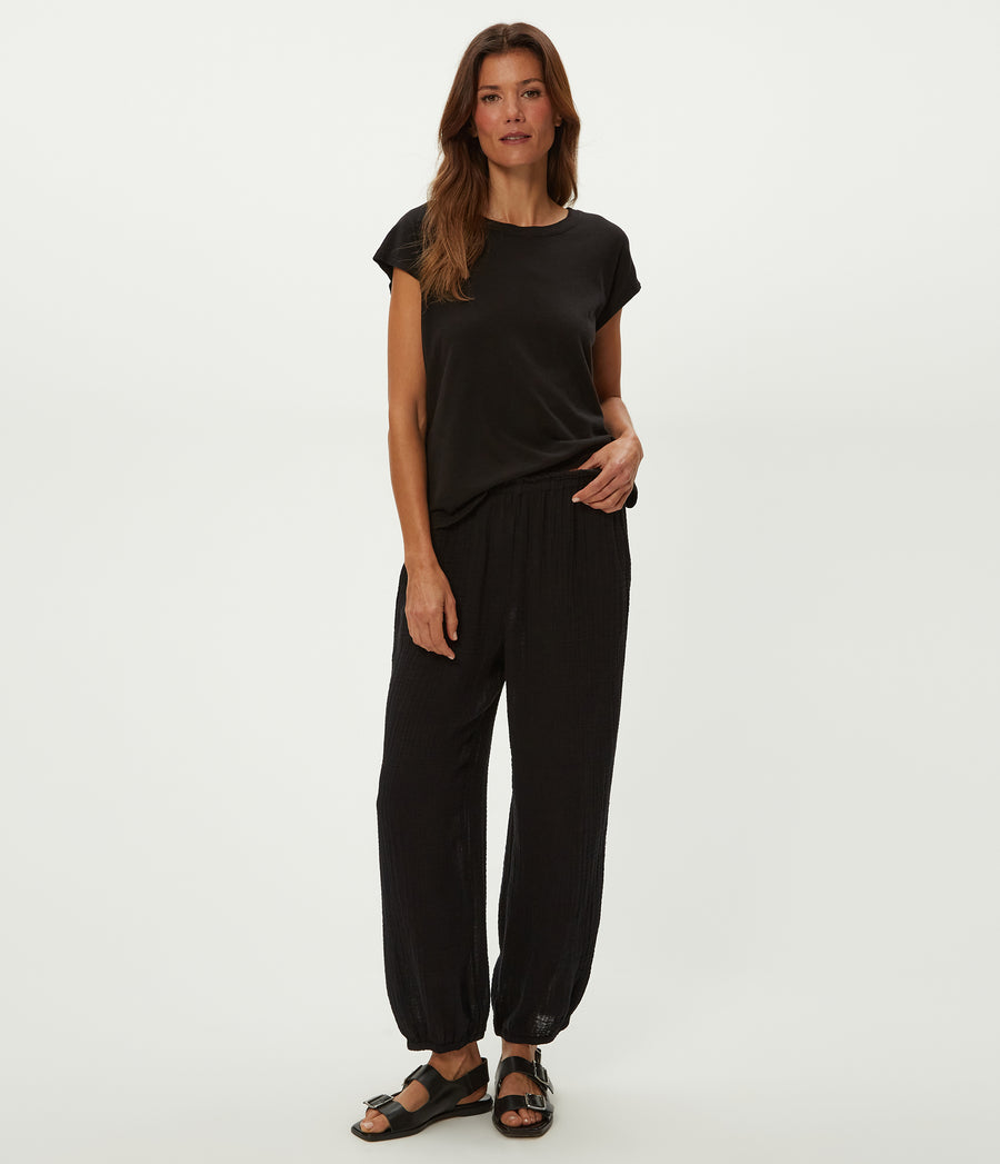Elsa Gauze Jogger in Black Full Body View #BLACK