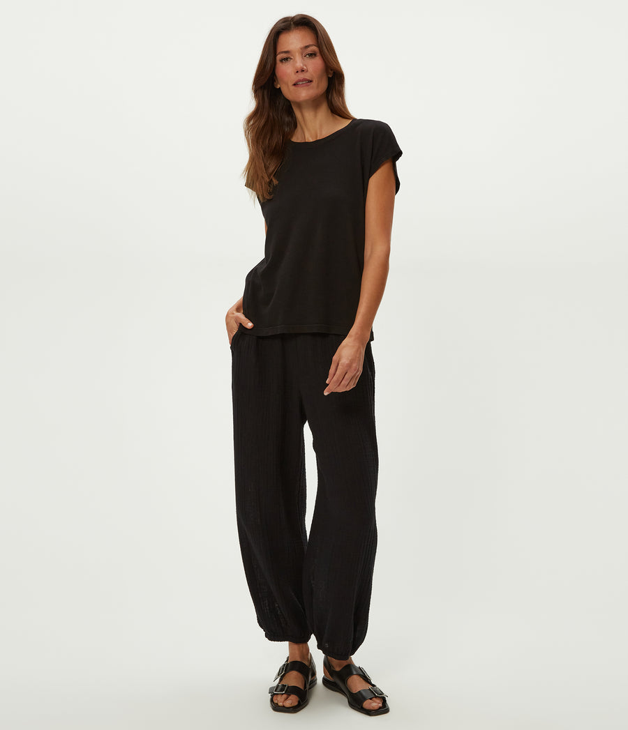 Elsa Gauze Jogger in Black Close up View #BLACK