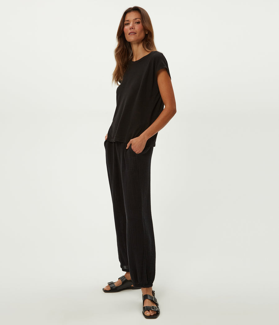 Elsa Gauze Jogger in Black Side View #BLACK