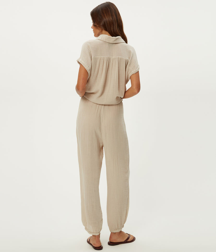 Elsa Gauze Jogger in  Cement  Beige Back View #CEMENT