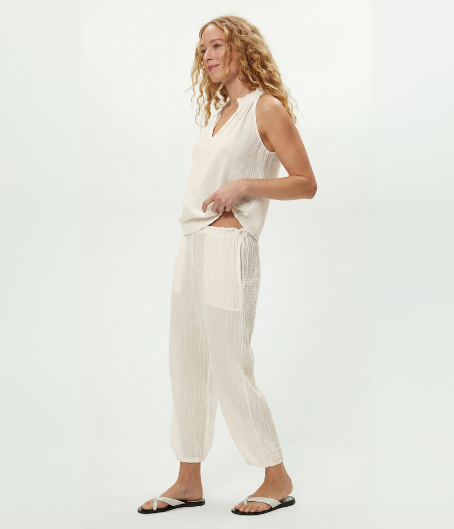 Elsa Gauze Jogger in Chalk White Side View #CHALK