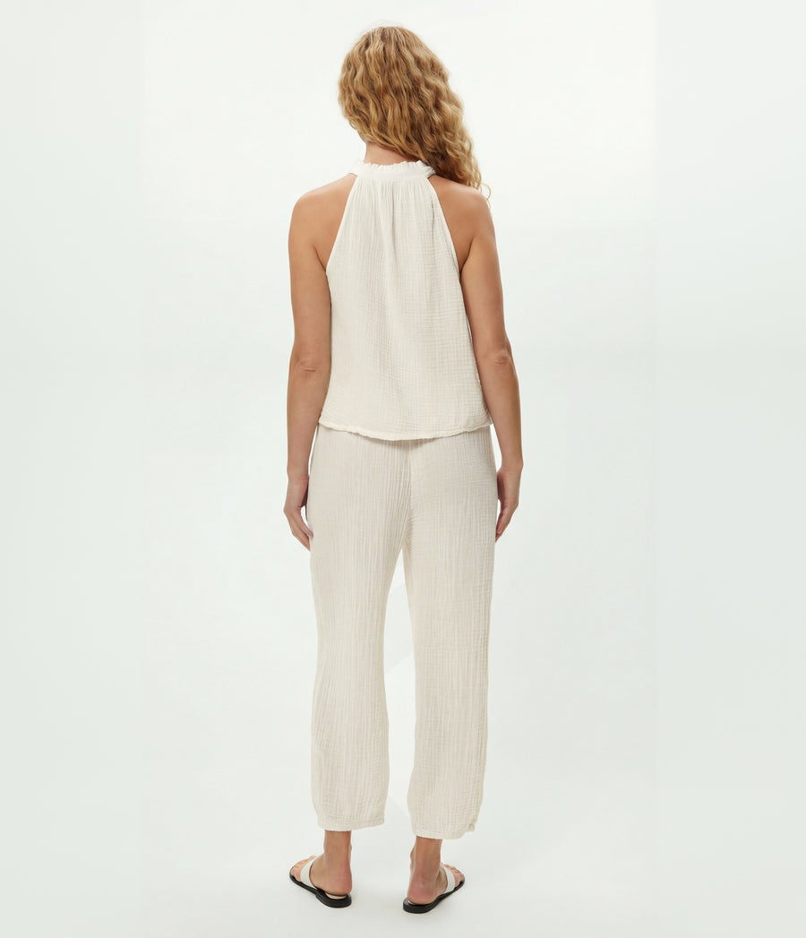 Elsa Gauze Jogger in Chalk White Back View #CHALK