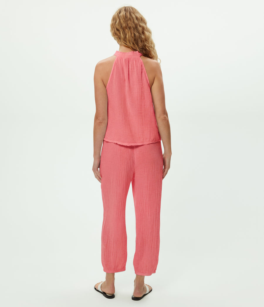 Elsa Gauze Jogger in DRAGONFRUIT Pink Back View #DRAGONFRUIT