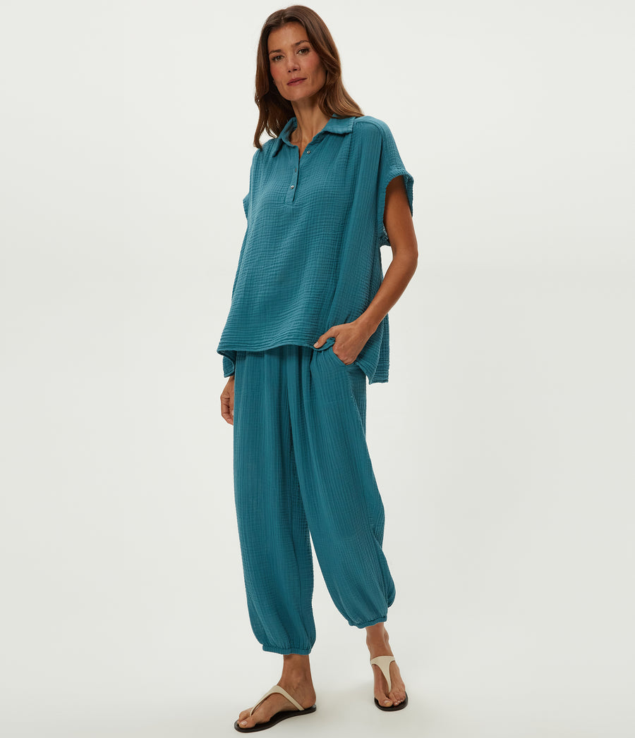 Elsa Gauze Jogger in GLAZE Blue Side View #GLAZE
