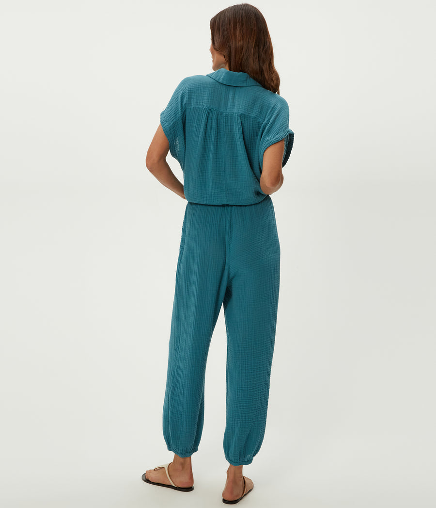 Elsa Gauze Jogger in GLAZE Blue Back View #GLAZE