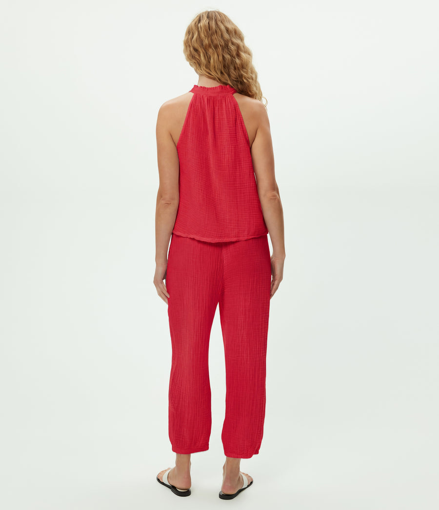 Elsa Gauze Jogger in LACQUER RED Back View #LACQUER
