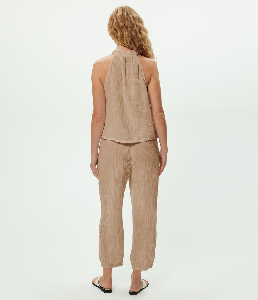 Elsa Gauze Jogger in  MACADAMIA Beige Back View #MACADAMIA