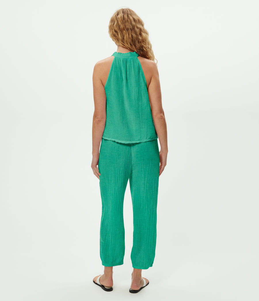 Elsa Gauze Jogger in MALDIVES Green Back View #MALDIVES