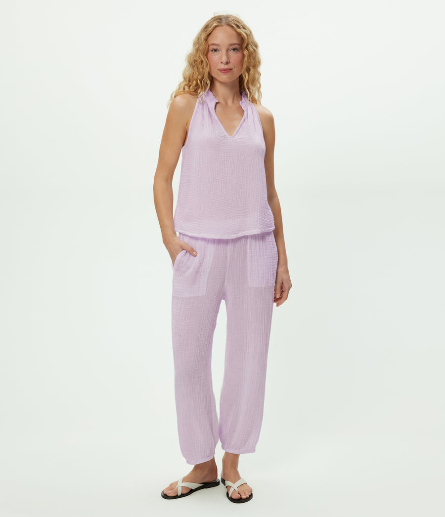 Elsa Gauze Jogger in WHIMSY PURPLE Close up View #WHIMSY