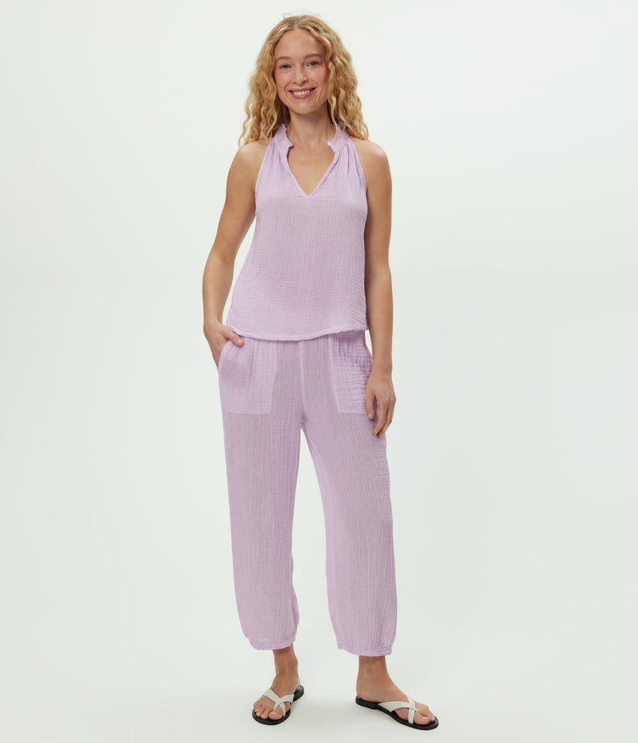 Elsa Gauze Jogger in WHIMSY PURPLE Close up View #WHIMSY
