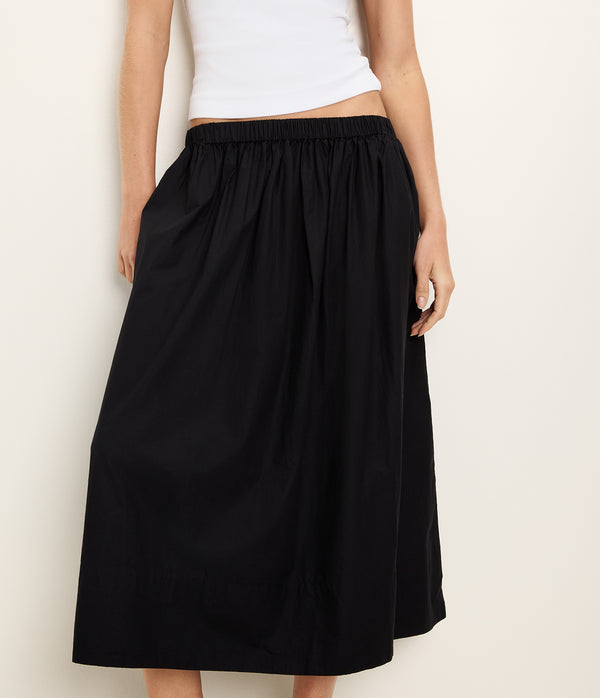 Meadow Midi Skirt in Black Close up View #BLACK