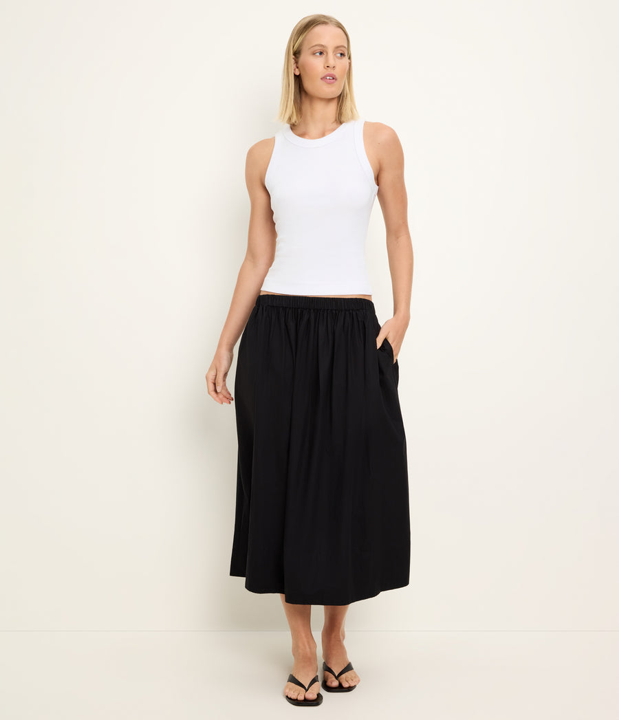 Meadow Midi Skirt in Black Close up View #BLACK