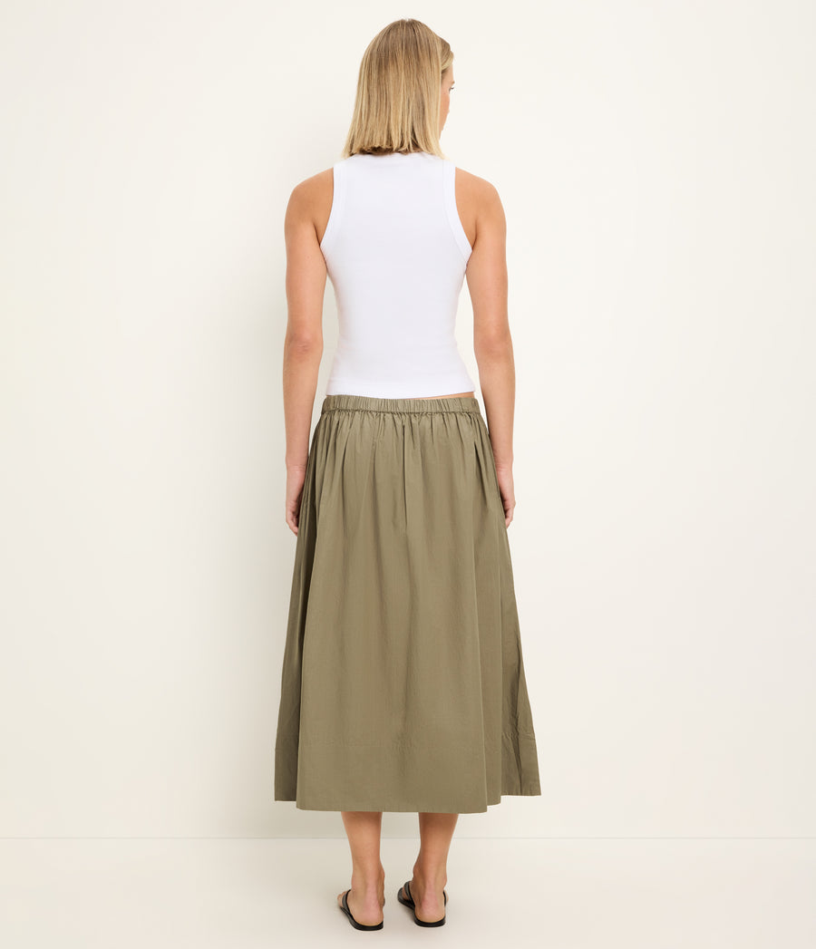 Meadow Midi Skirt in CAPER Green Back View #CAPER