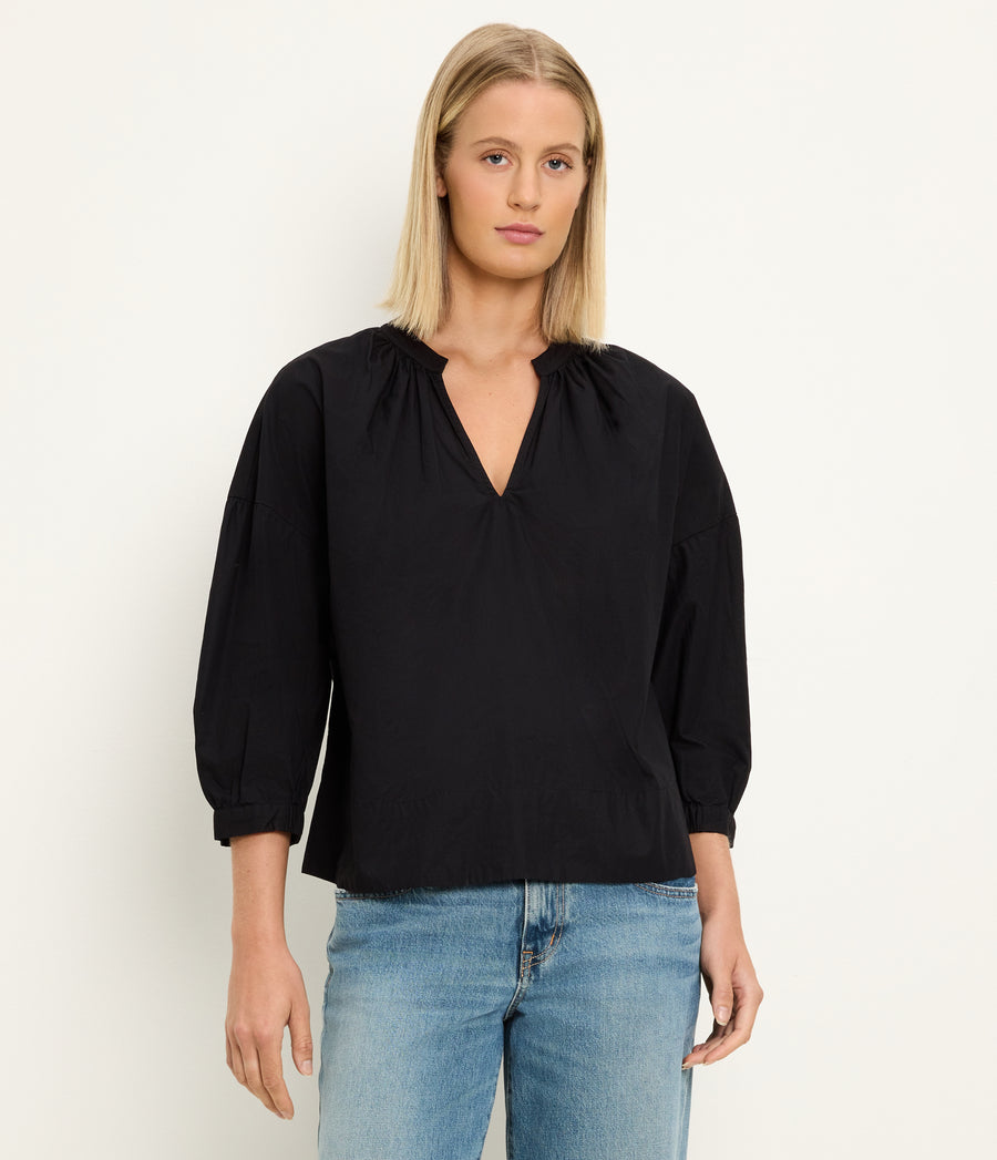 Cate 3/4 Sleeve Top in Black Full Body View #BLACK