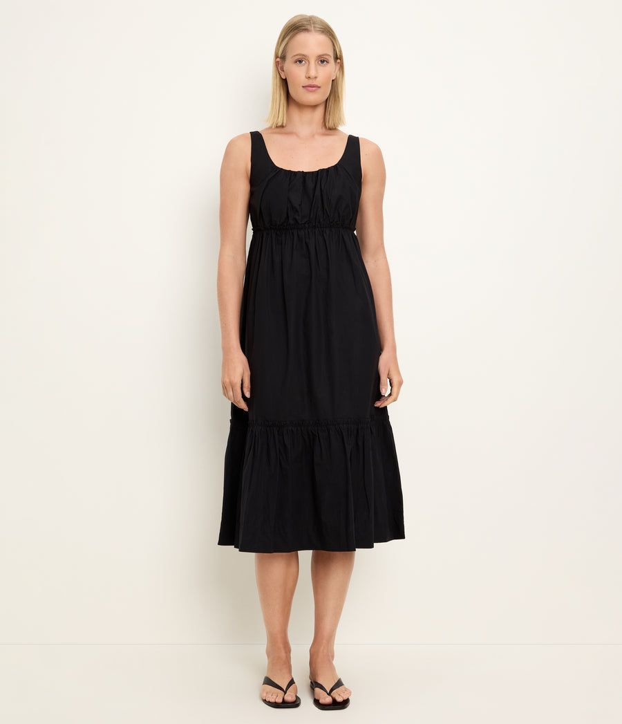 Lilith Midi Dress in Black Full Body View #BLACK