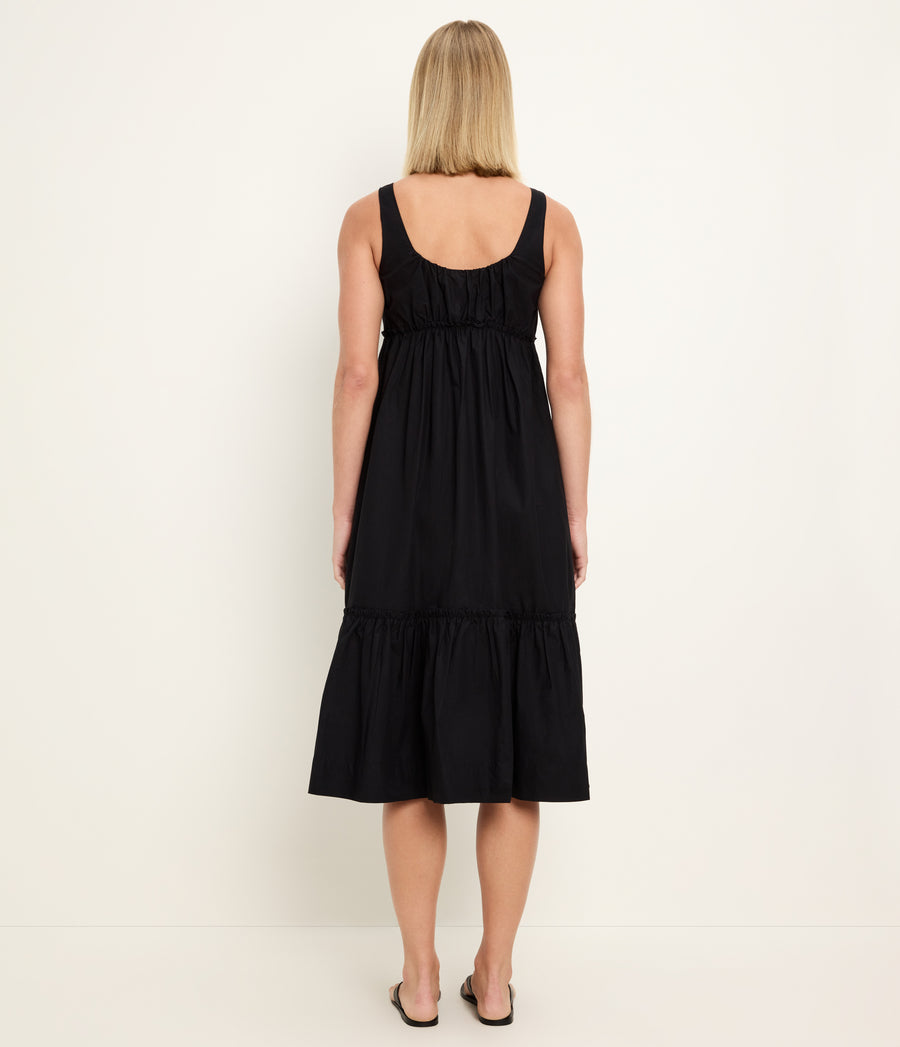 Lilith Midi Dress in Black Back View  #BLACK