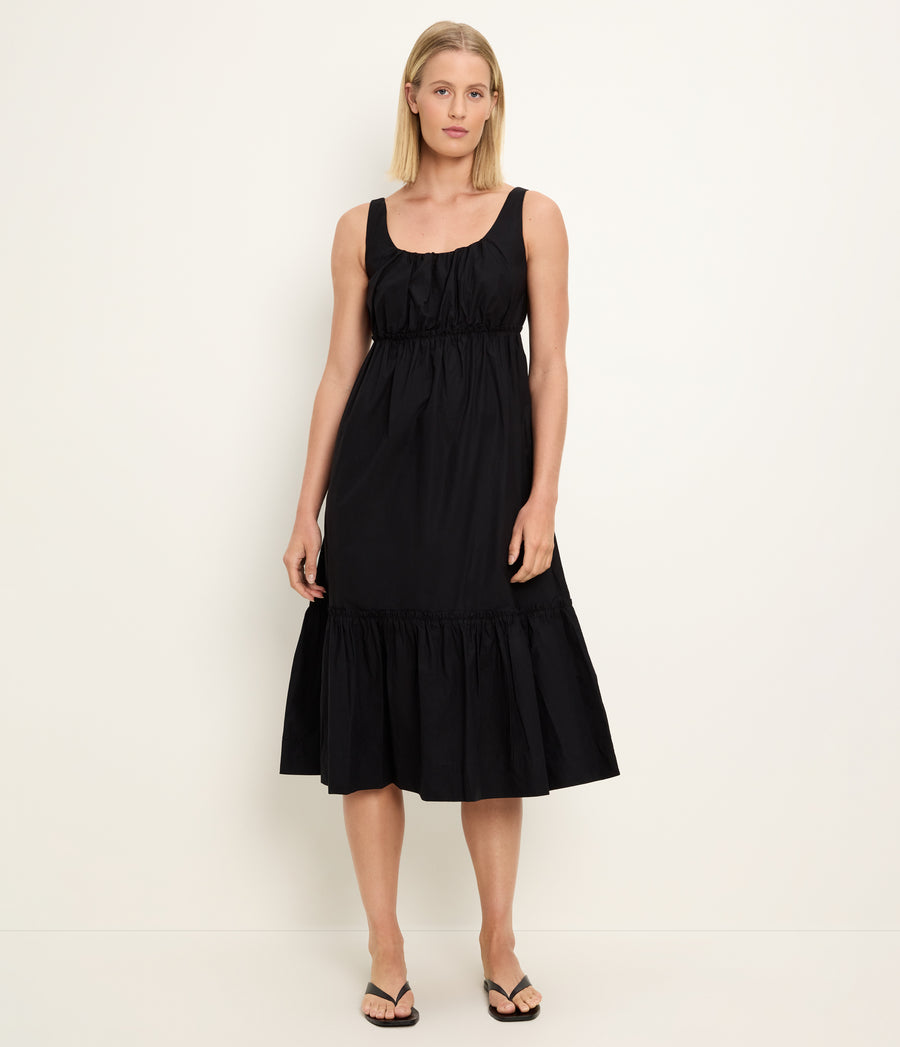 Lilith Midi Dress in Black Full Body View #BLACK