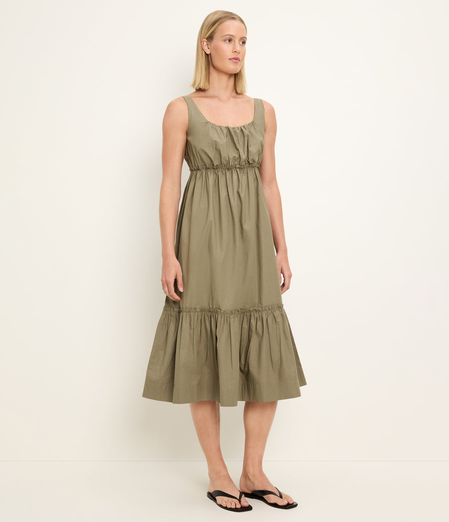 Lilith Midi Dress in CAPER  Green Side View #CAPER